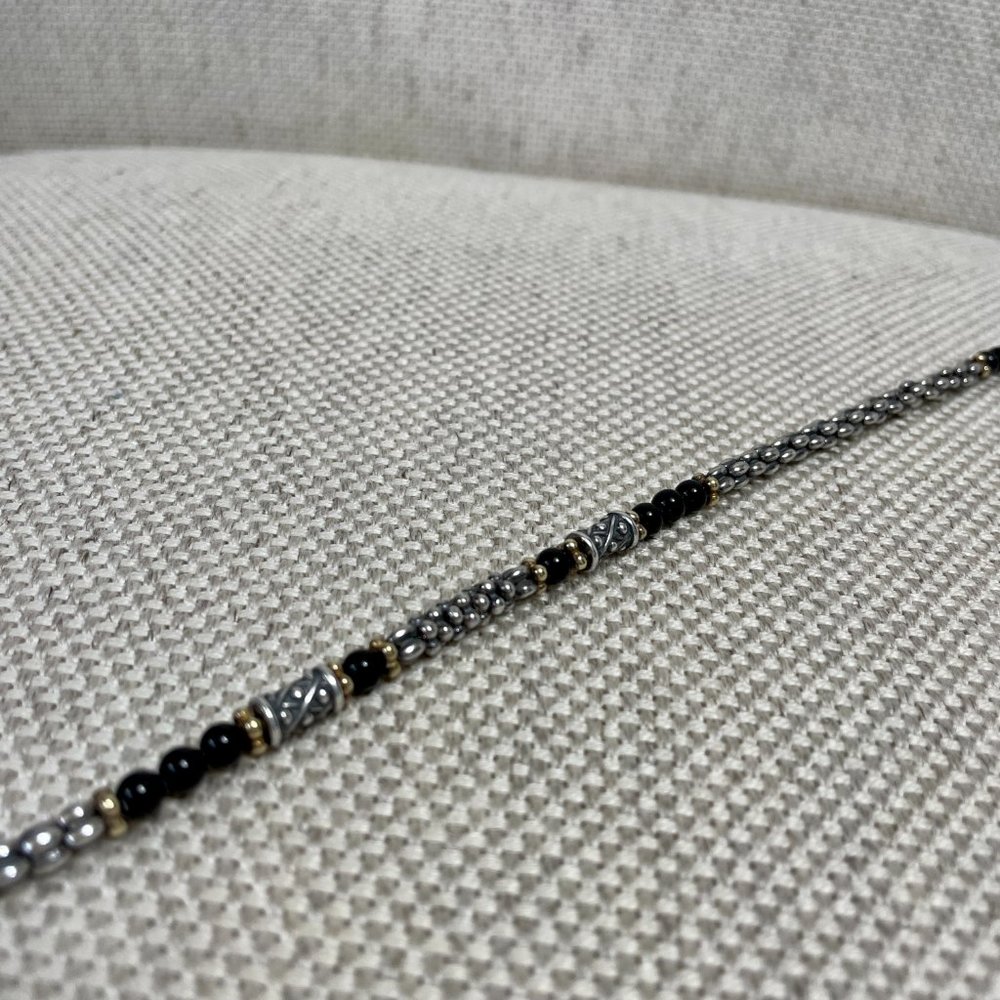 Authentic Lagos Caviar Sterling Silver & 18K Yellow Gold Black Onyx Necklace - Picture 6 of 9